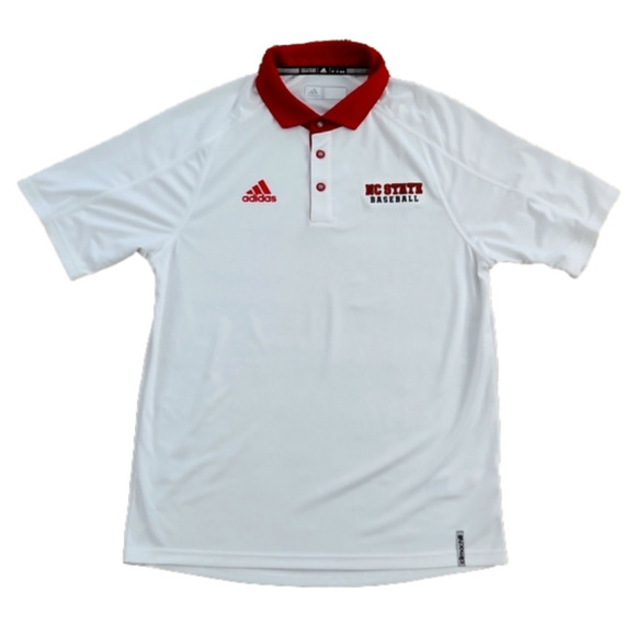 ADIDAS White & Red NC State Baseball Polo Shirt - Picture 1 of 12